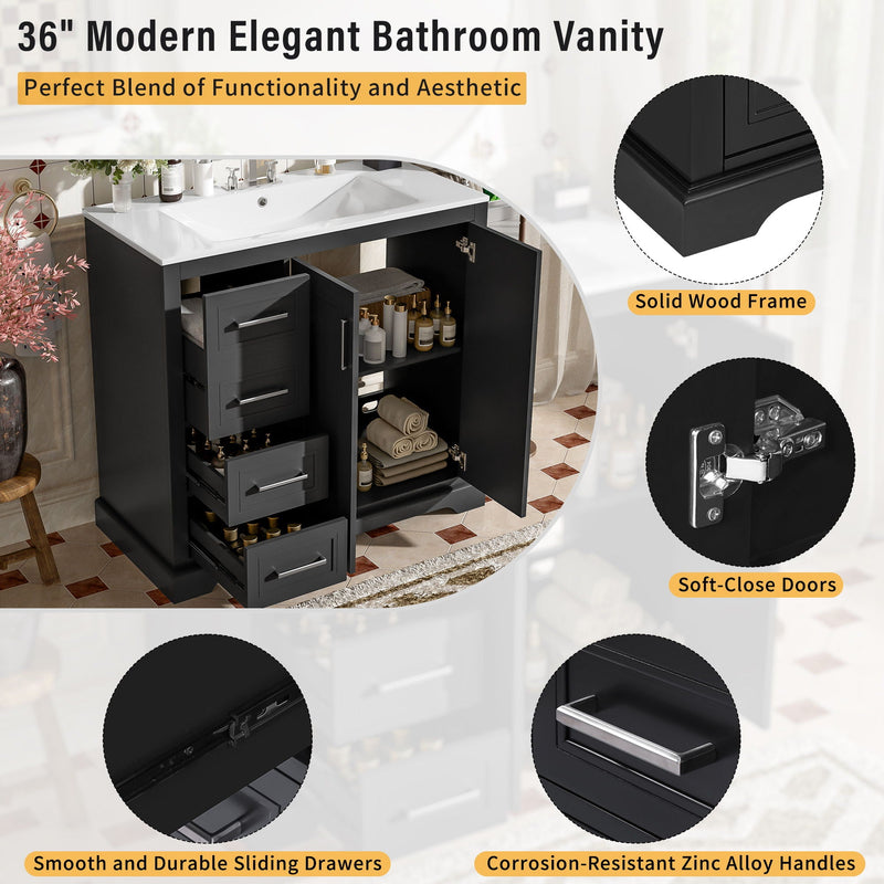 Bathroom Vanity With Sink, Soft Close Doors, Adjustable Shelf & 3 Drawers by HouseOfZazla