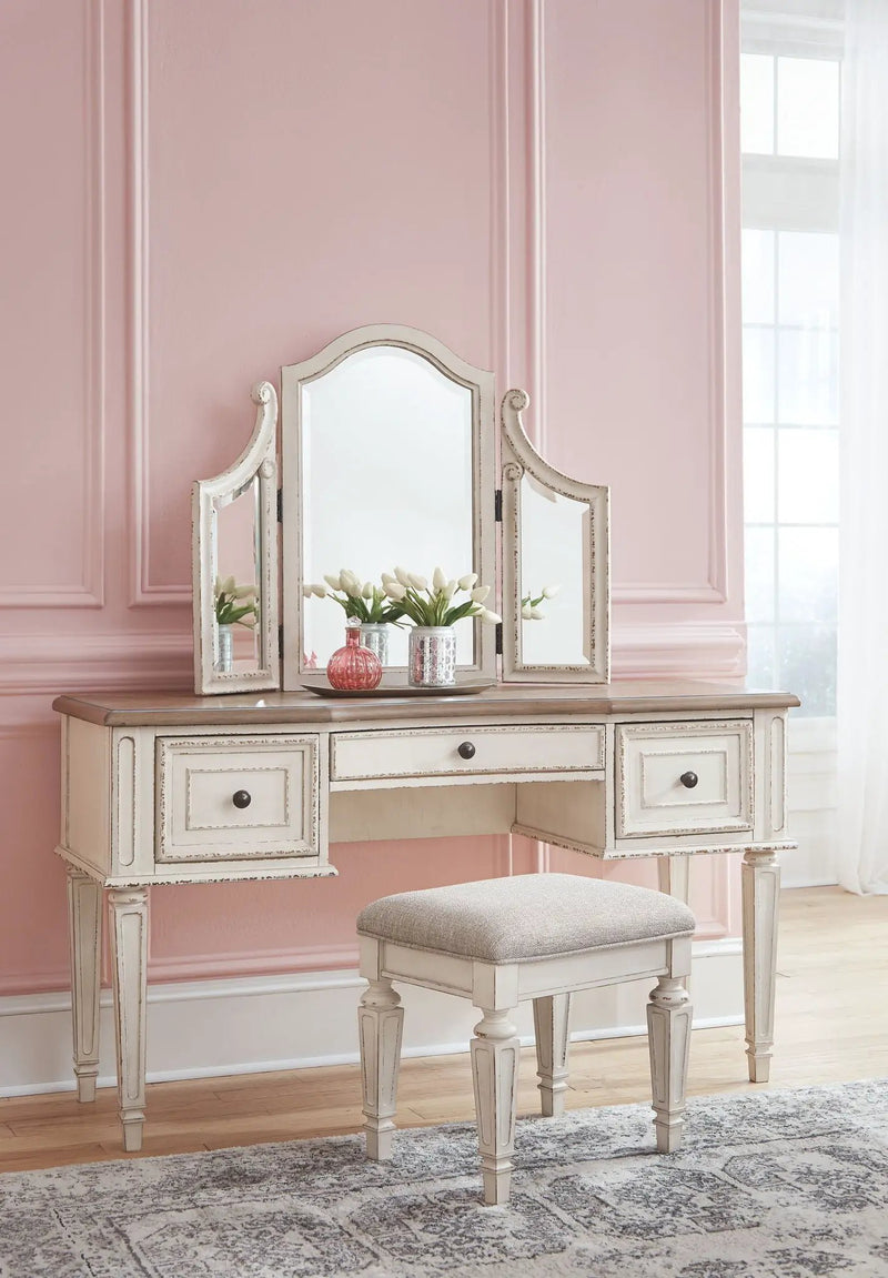 Realyn - Vanity/Mirror/Stool (Set of 3) - White / Brown / Beige by Unique Piece Furniture