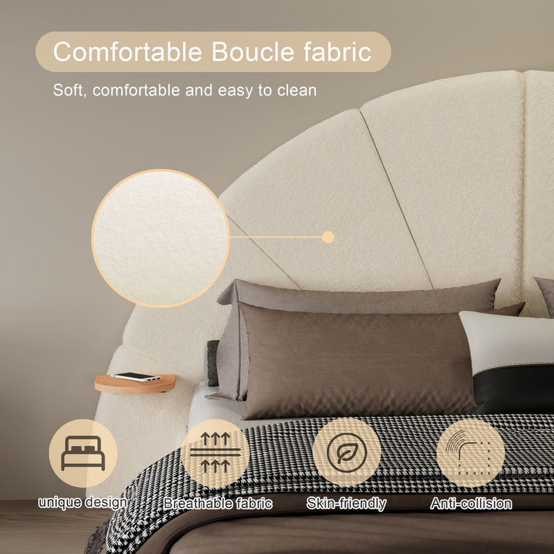 Queen Arched Bed With Small Table, Floor Standing Design - Beige by HouseOfZazla