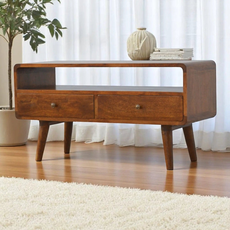 Solid Wood Curved Media Unit by HouseOfZazla