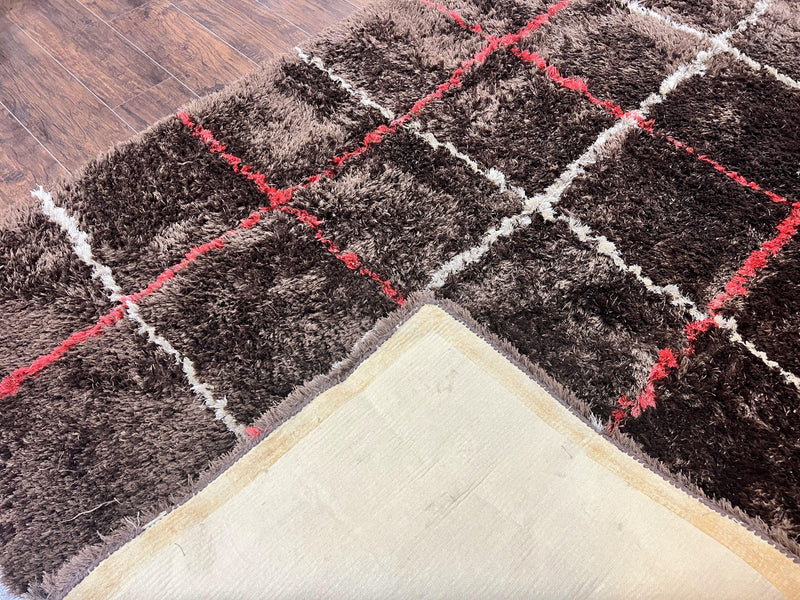 Shag Rug 6x8, Brown, Panel Design by Jewel Rugs