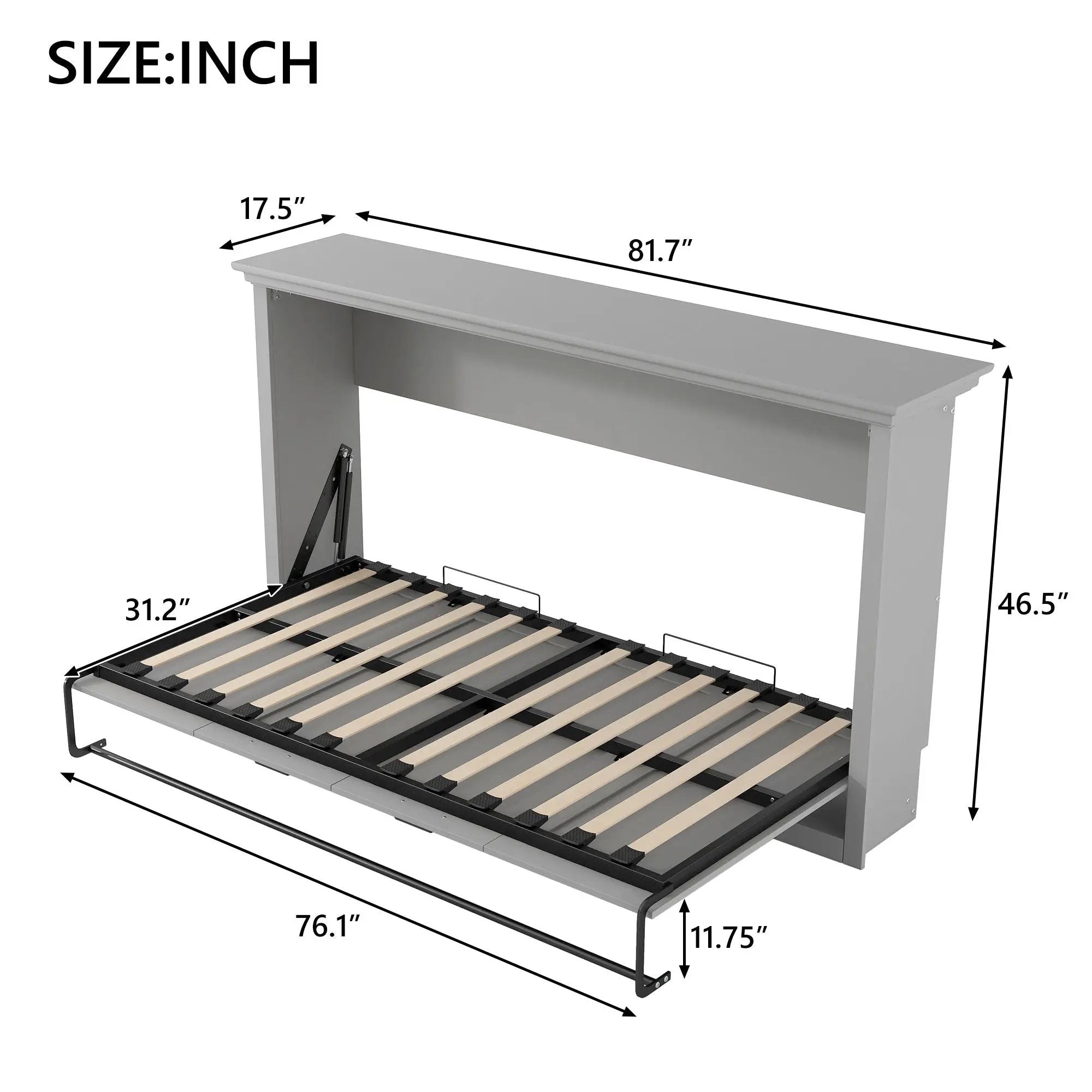 Twin Size Murphy Bed With Cabinet Storage - Gray by Unique Piece Furniture
