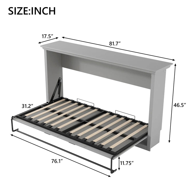 Twin Size Murphy Bed With Cabinet Storage - Gray by Unique Piece Furniture