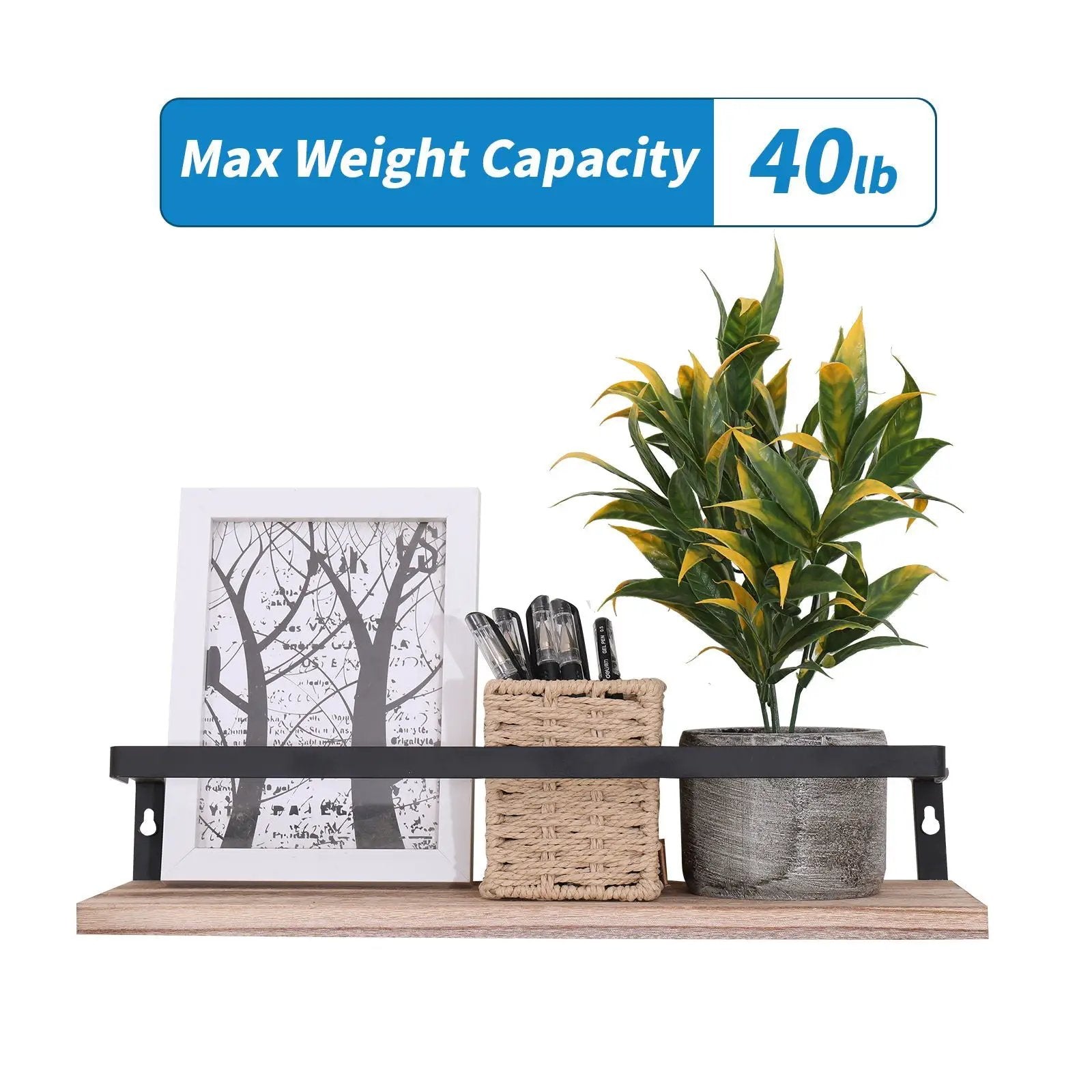 Floating Shelves, Long Wall Shelves (Set of 2) Wall Mounted Shelves With Brackets For Bedroom - Natural Wood by Unique Piece Furniture