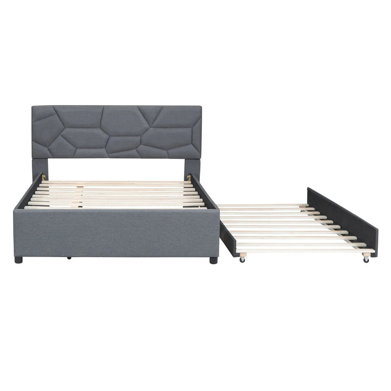Upholstered Platform Bed With Brick Pattern Headboard And Twin Long Size Trundle by HouseOfZazla