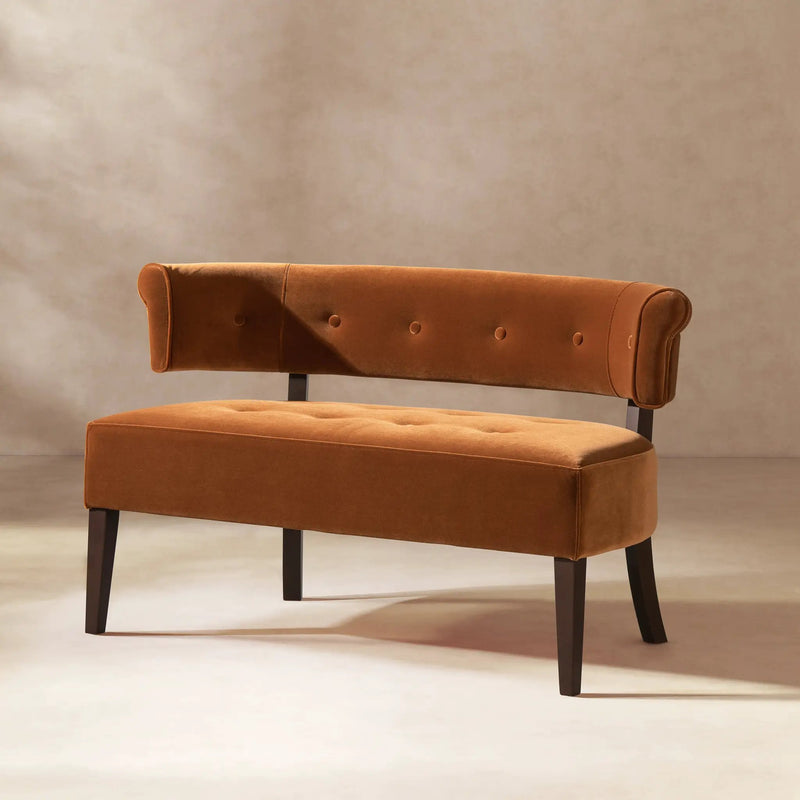 Jared Roll Arm Tufted Bench Settee, Burnt by HouseOfZazla