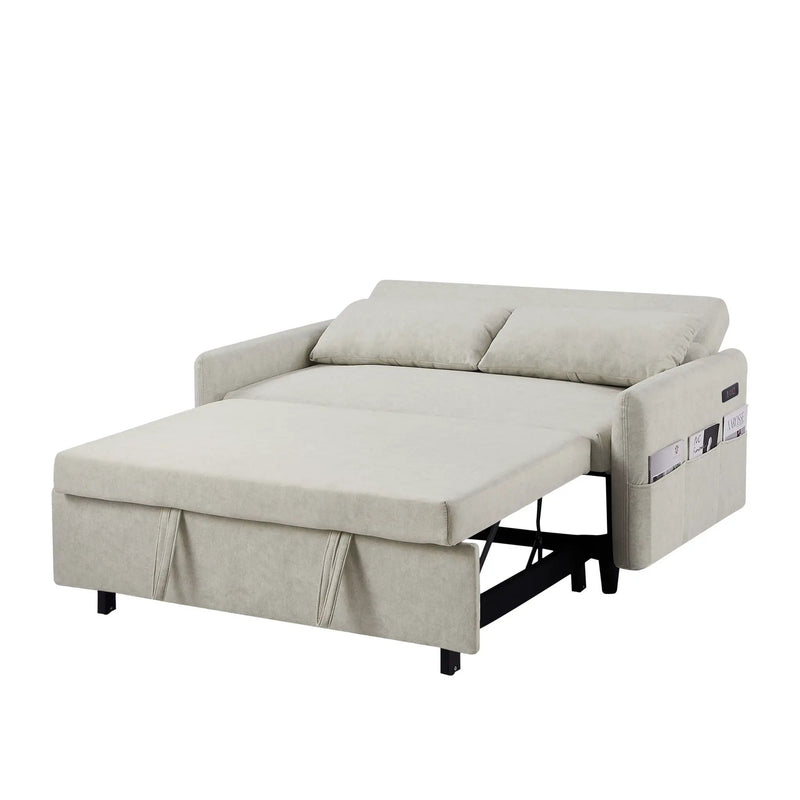 Pull Out Sleep Sofa Bed Loveseats Sofa Couch With Adjsutable Backrest, Storage Pockets, 2 Soft Pillows, USB Ports For Living Room, Bedroom, Apartment, Office by HouseOfZazla