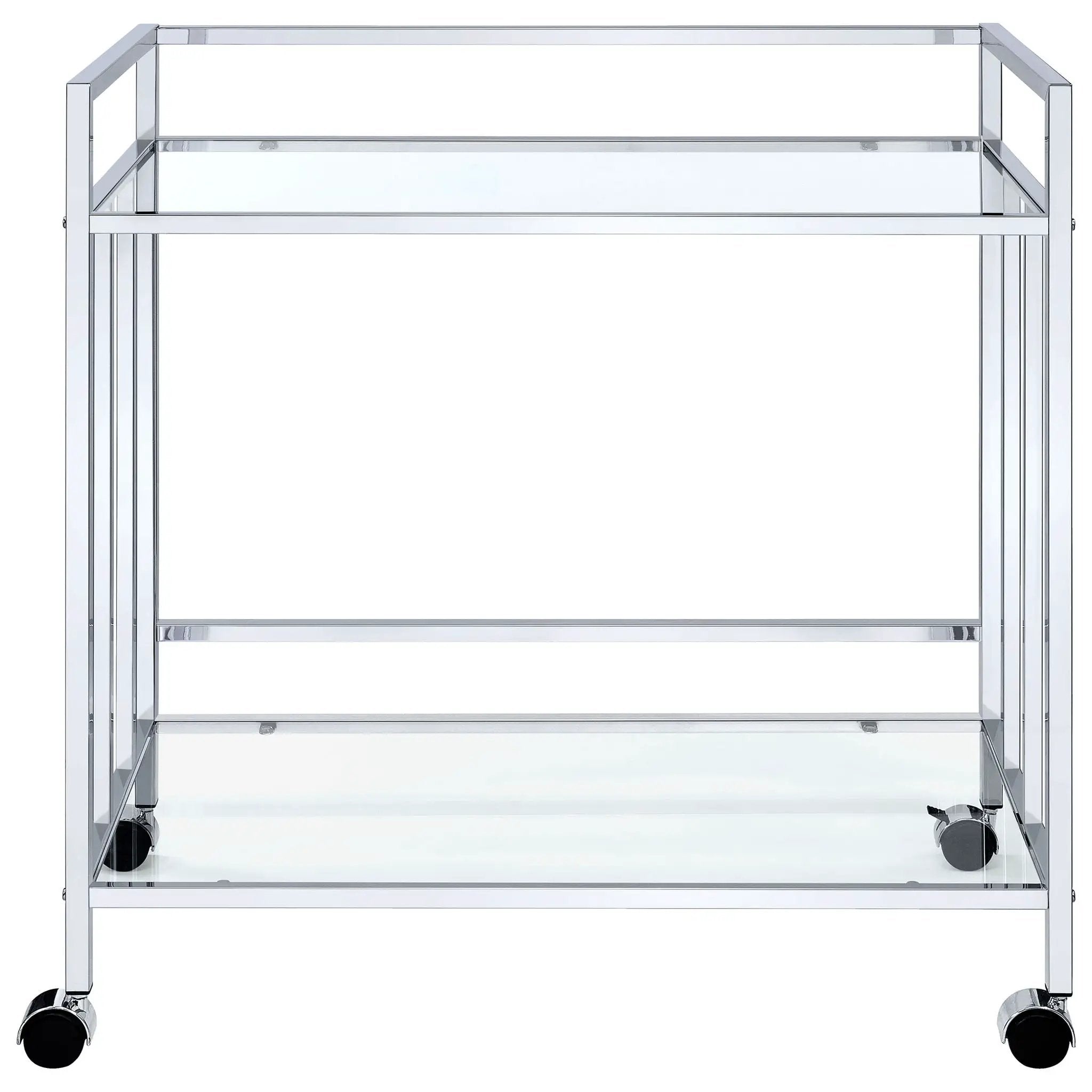 Cara 2-tier Rectangular Glass Shelf Metal Bar Cart Chrome by Unique Piece Furniture