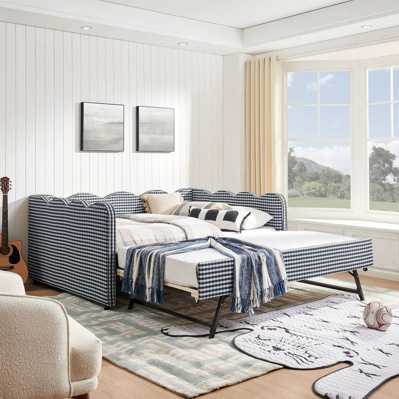 Gingham Daybed With USB Charging Port, Wave-Shaped Design by Unique Piece Furniture