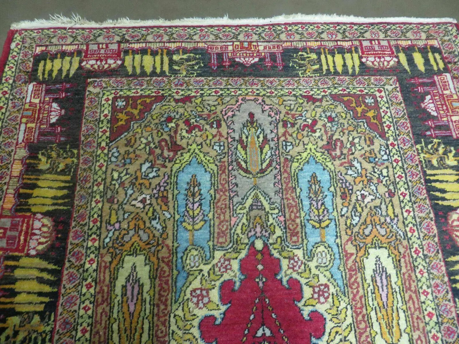 4' X 6' Antique 1920s Handmade Turkish Mehrab Design Wool Rug Lantern Beautiful by Jewel Rugs