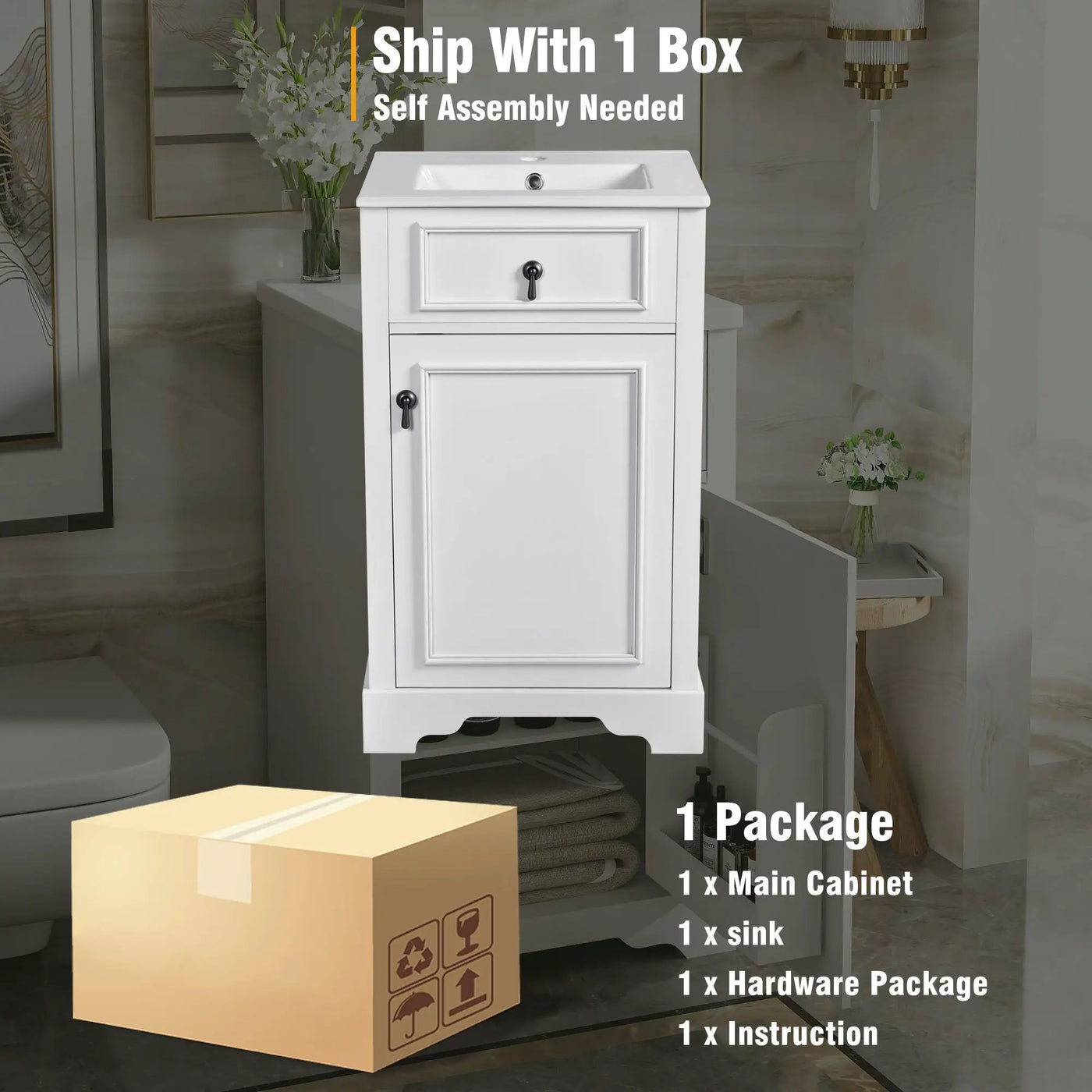 Elegant Bathroom Vanity With Ceramic Sink, Soft Close Door, Adjustable Shelf by HouseOfZazla