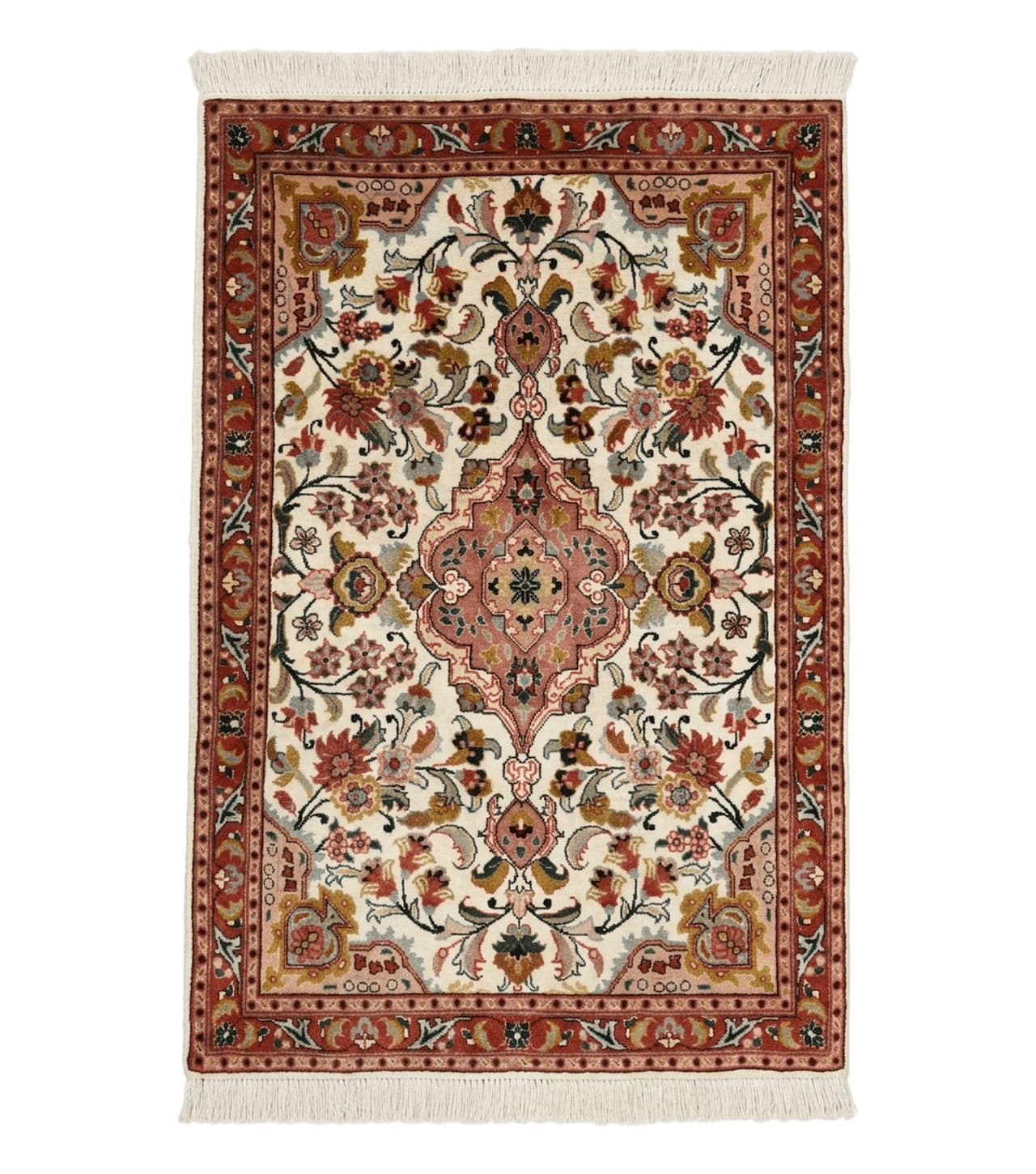 Small Persian Tabriz Rug 2x3, Floral Medallion, Wool and Silk, 340 KPSI by Jewel Rugs