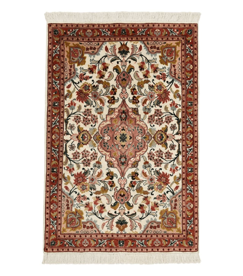 Small Persian Tabriz Rug 2x3, Floral Medallion, Wool and Silk, 340 KPSI by Jewel Rugs