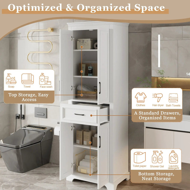 Freestanding Bathroom Vanity, Elegant Design With 4 Doors & 1 Drawer, Adjustable Shelves, Damping Hinges - White by Unique Piece Furniture
