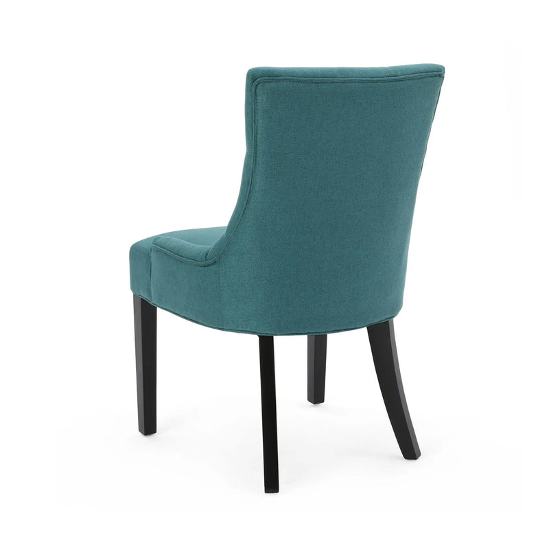 Dining Chair Set of 2 With Upholstered Diamond Tufting And Espresso Birch Legs - Teal by HouseOfZazla