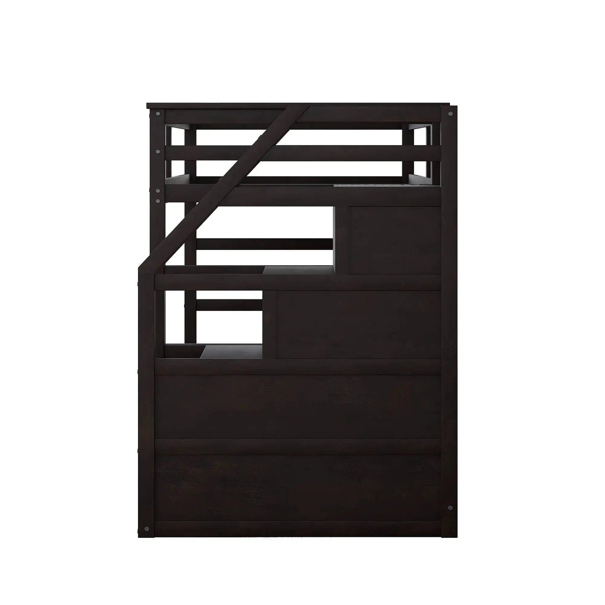 Twin Over Twin Bunk Bed With Twin Size Trundle And 3 Storage Stairs - Espresso by HouseOfZazla