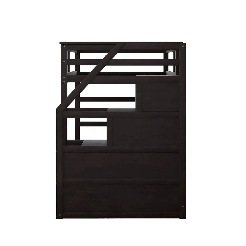 Twin Over Twin Bunk Bed With Twin Size Trundle And 3 Storage Stairs - Espresso by HouseOfZazla