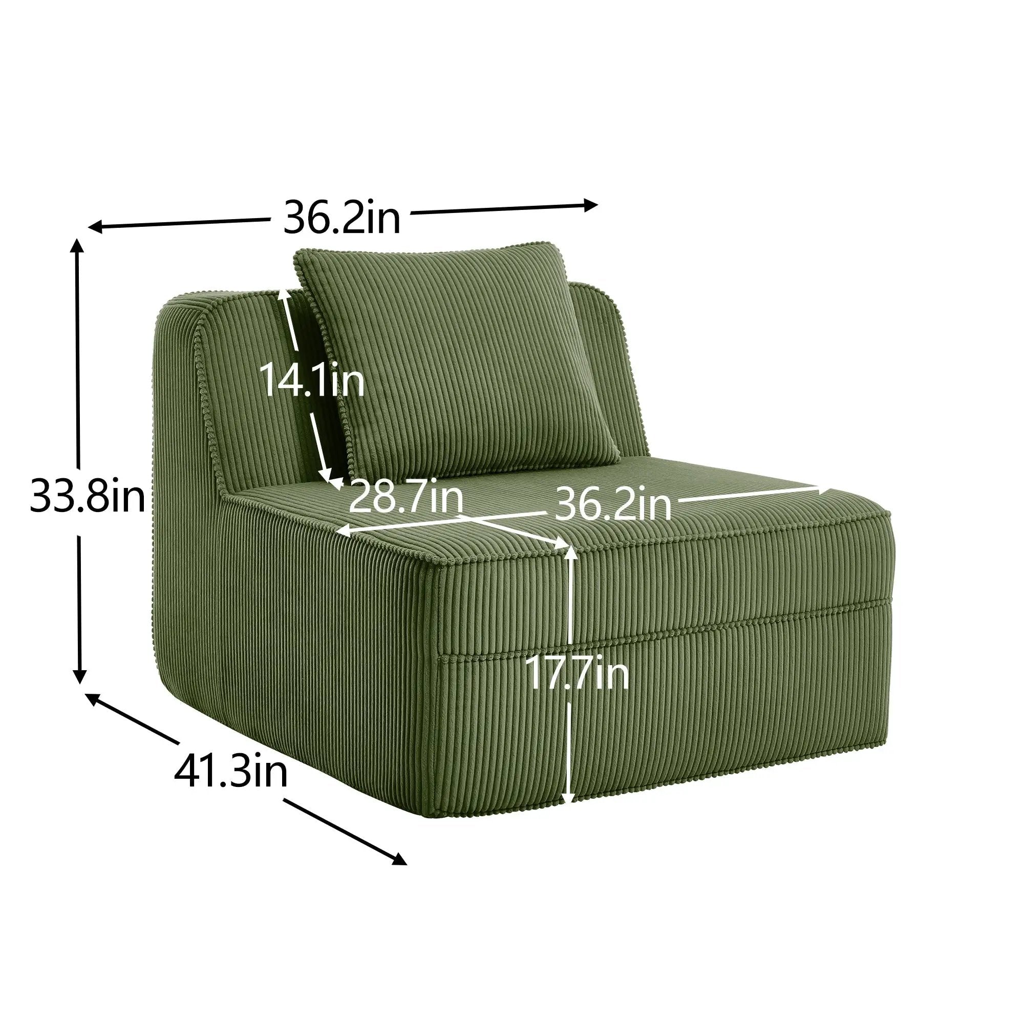 Armless Sofa with Pillow - Green Corduroy by HouseOfZazla