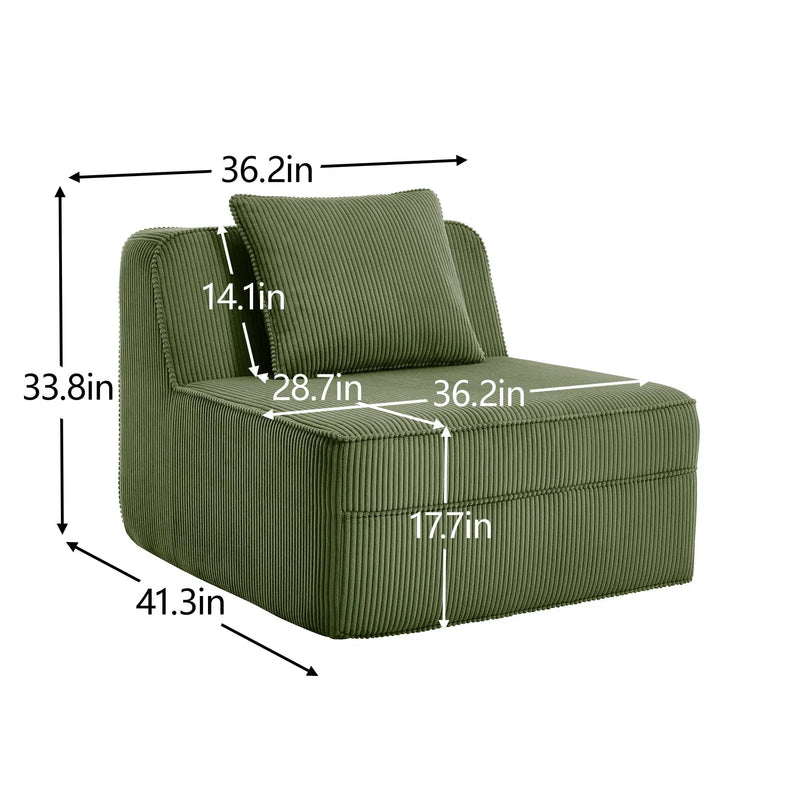 Armless Sofa with Pillow - Green Corduroy by HouseOfZazla