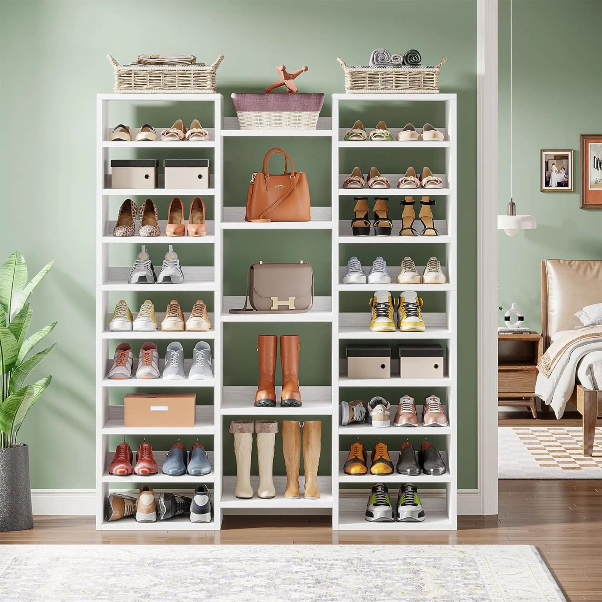 14 Tier Shoe Storage Cabinet With 23 Open Cubbies, 46 Pairs Capacity Entryway Organizer - White by HouseOfZazla