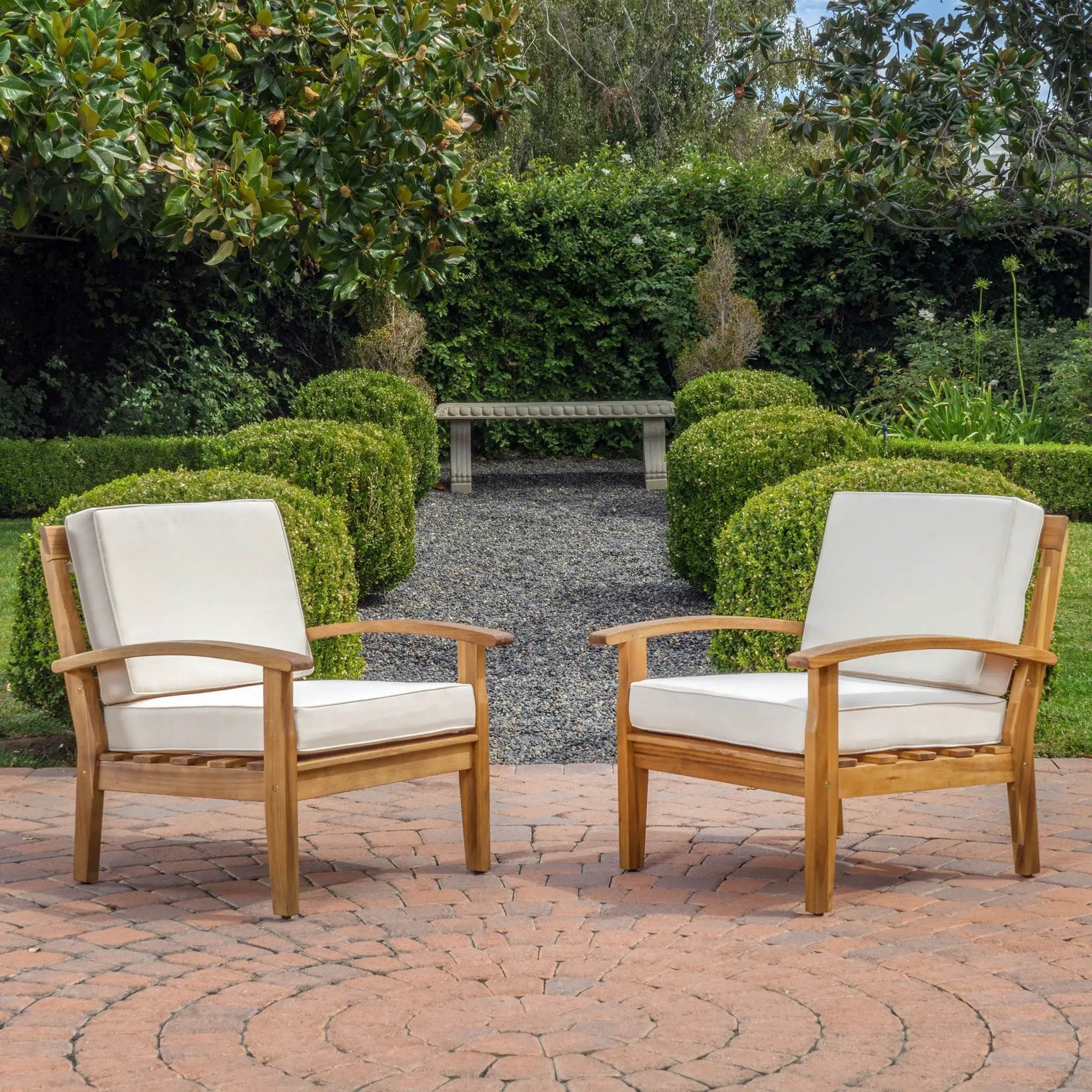 Outdoor Club Chair With Cushion And Acacia Wood Frame - Teak by HouseOfZazla
