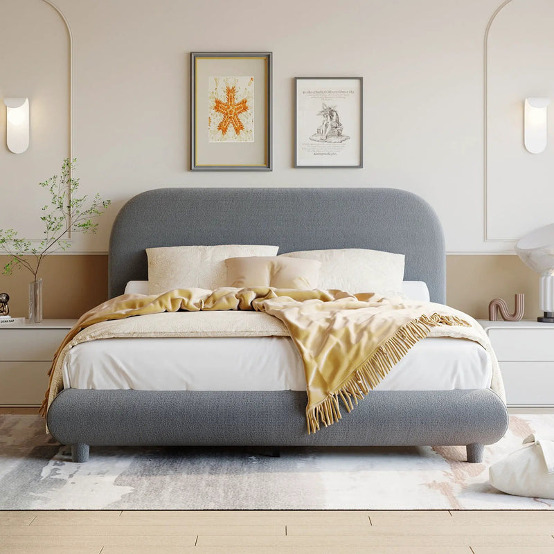 Upholstered Platform Bed With Thick Solid Frame And Stylish Curve-Shaped Design by HouseOfZazla