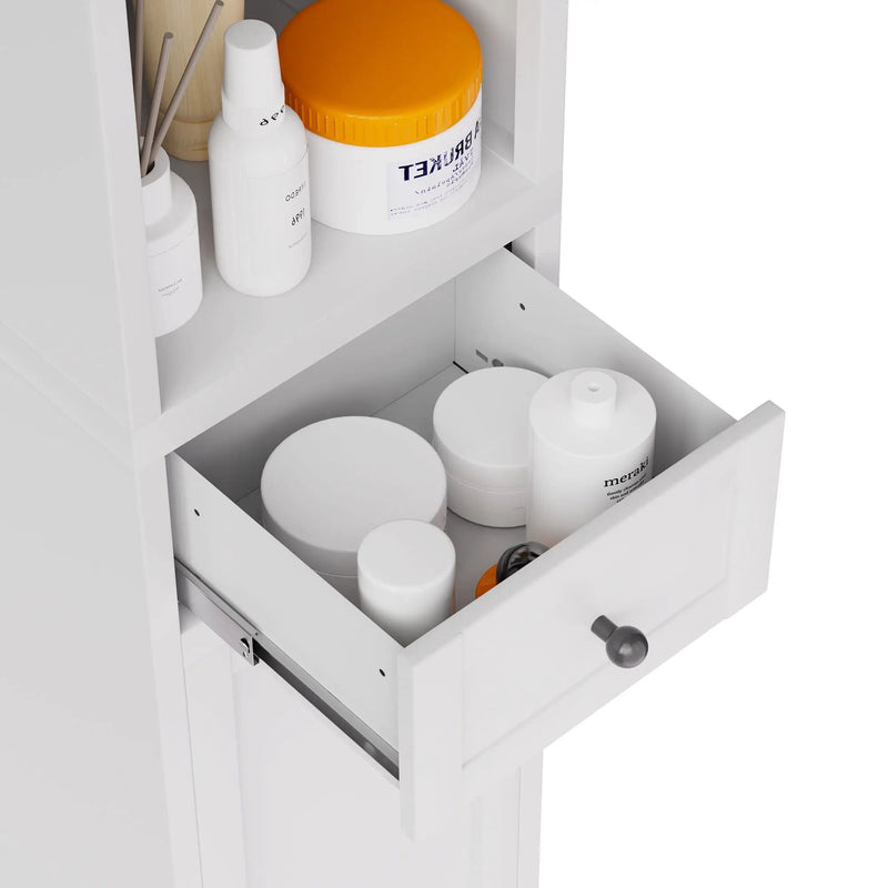 Tall Narrow Bathroom Cabinet With 5-Tier Storage, Adjustable Shelves, Freestanding - White by HouseOfZazla