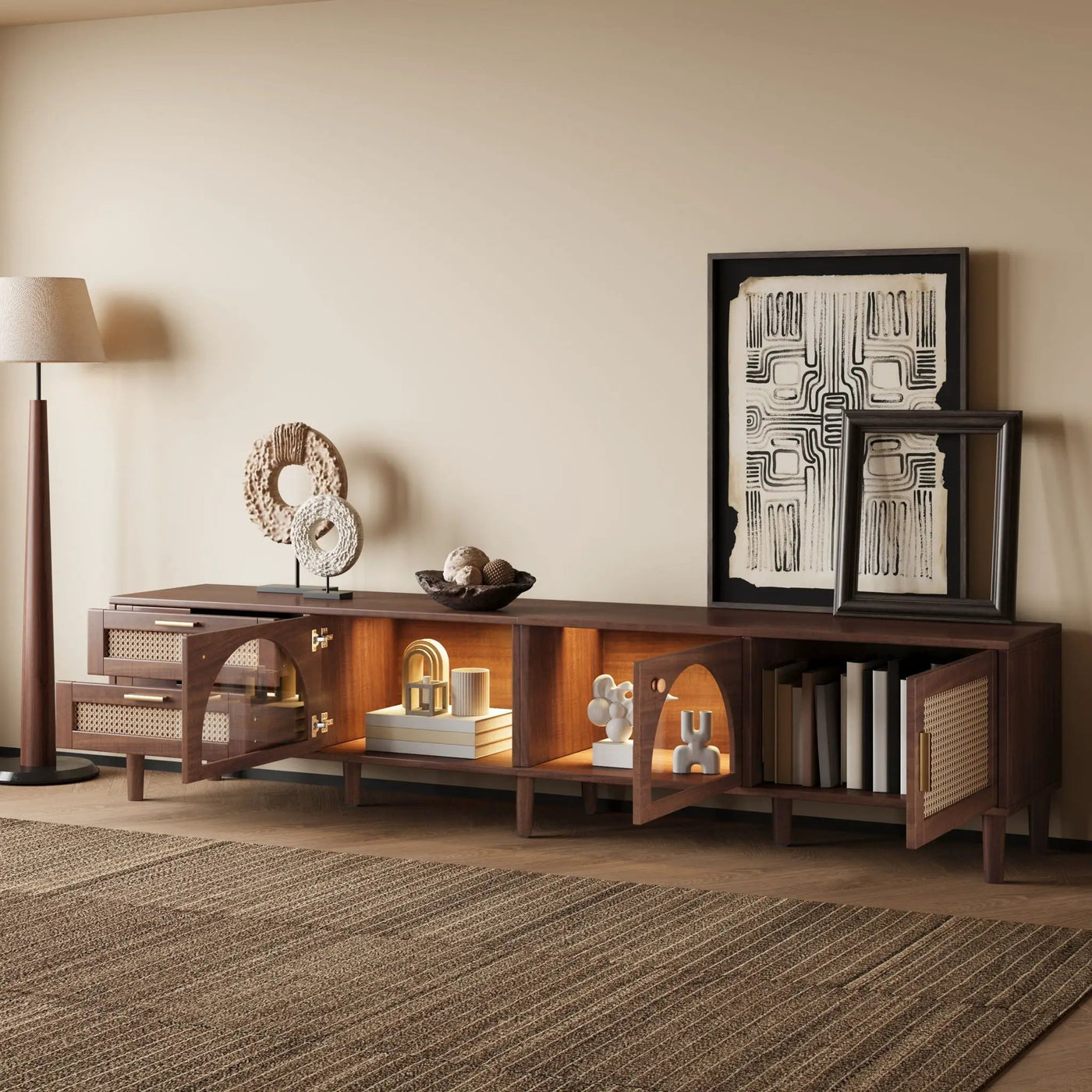 TV Stand With App-Controlled LED Lights, 2 Drawers & Door Storage by Unique Piece Furniture