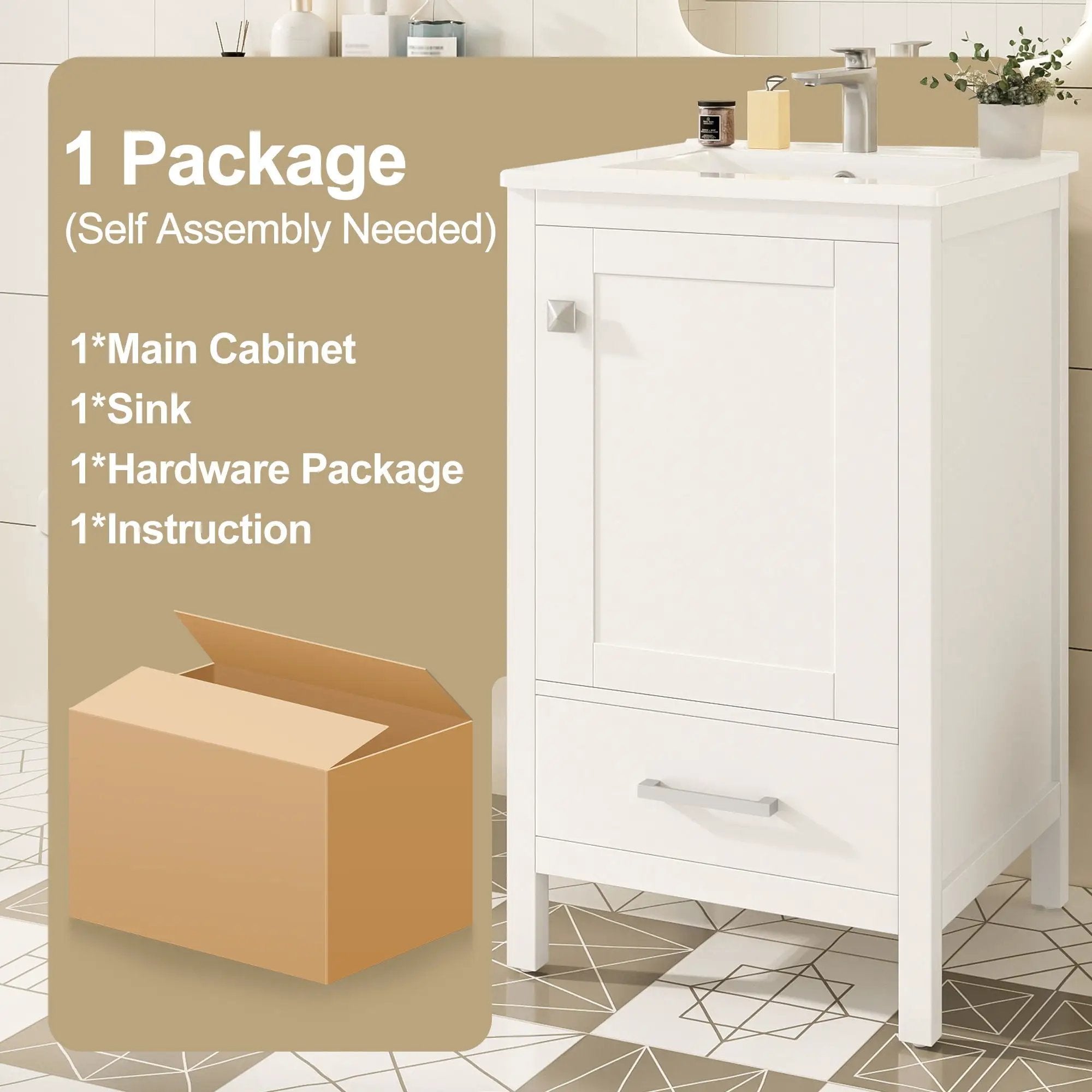 Bathroom Vanity With Ceramic Sink, Soft Close Drawers, Door Organizer, Divider Drawer, Adjustable Foot Pads by HouseOfZazla