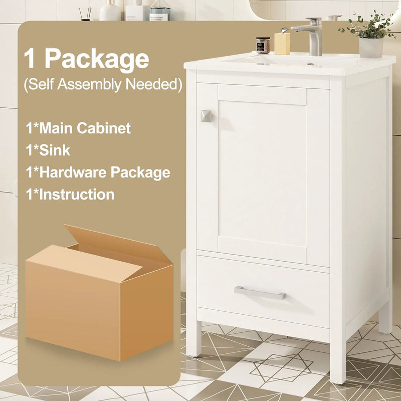 Bathroom Vanity With Ceramic Sink, Soft Close Drawers, Door Organizer, Divider Drawer, Adjustable Foot Pads by HouseOfZazla