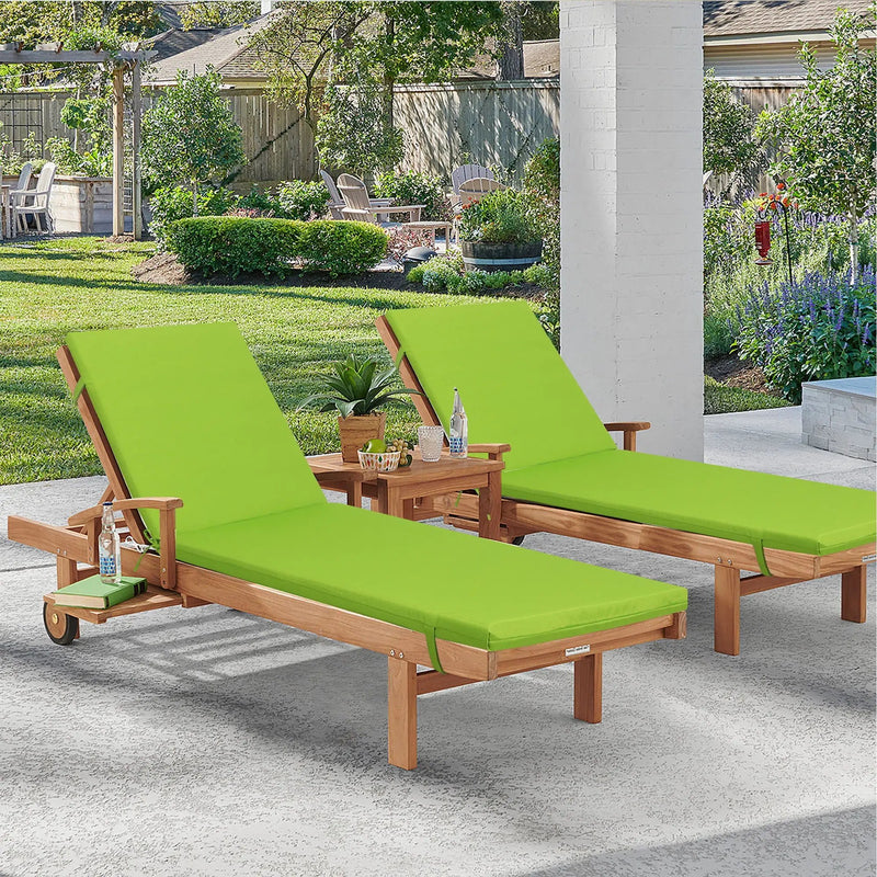 2 Piece Outdoor Chaise Lounge Chair Cushion Set With Pillow, Replacement Patio Seat Cushions - Apple Green by HouseOfZazla