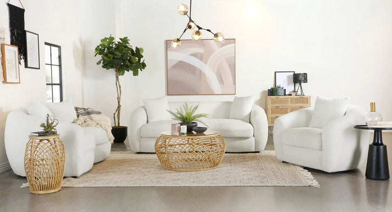 Isabella 3-piece Faux Sheepskin Upholstered Sofa Set Natural by Unique Piece Furniture