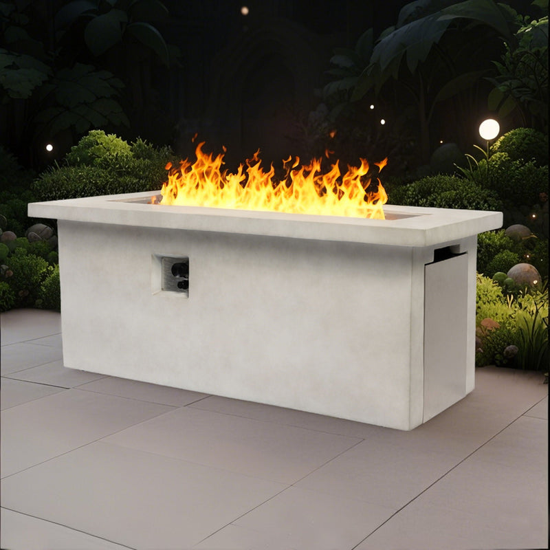 Rectangular Propane Gas Fire Pit Table With 60000 Btu For Outdoor Spaces - Light Gray by HouseOfZazla