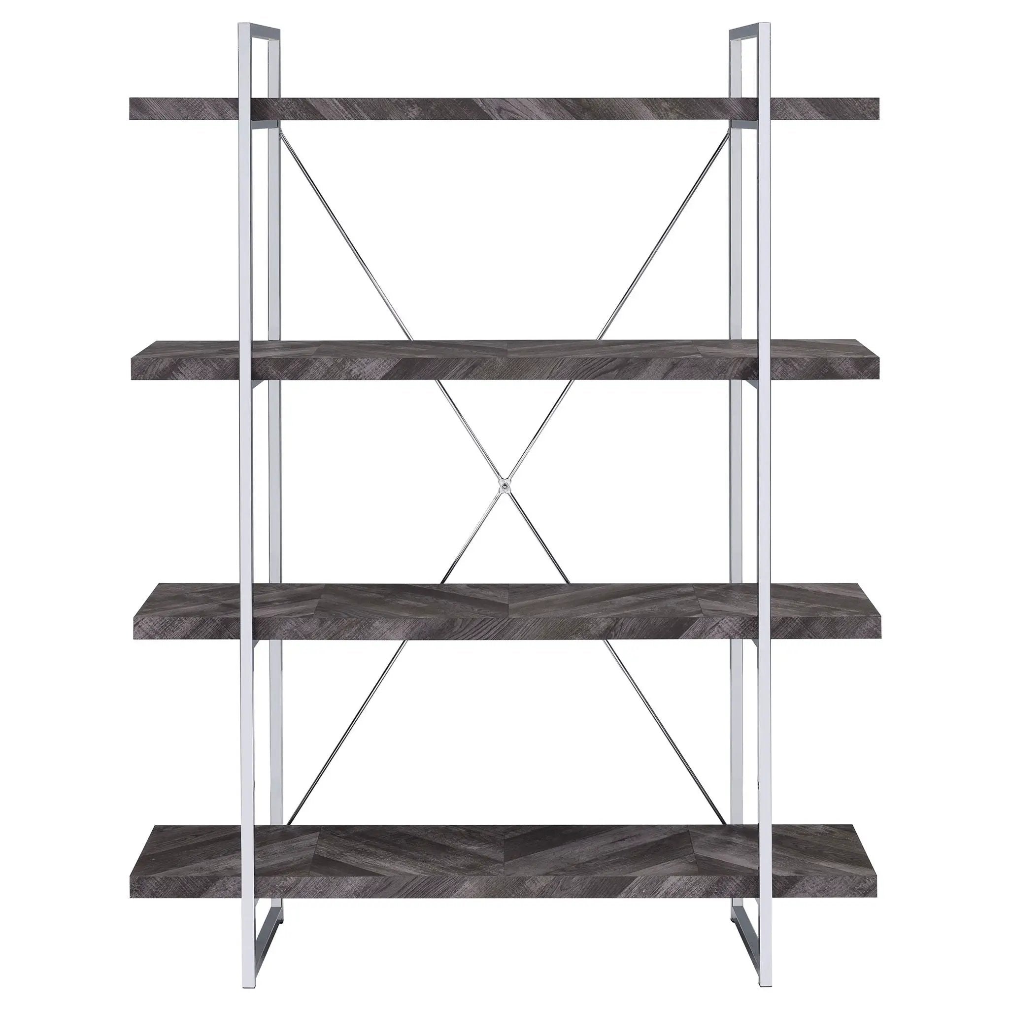 Grimma 63-inch 4-shelf Bookshelf Rustic Grey and Chrome by Unique Piece Furniture