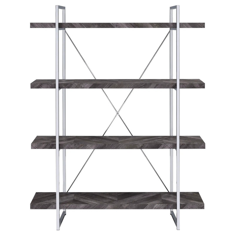Grimma 63-inch 4-shelf Bookshelf Rustic Grey and Chrome by Unique Piece Furniture