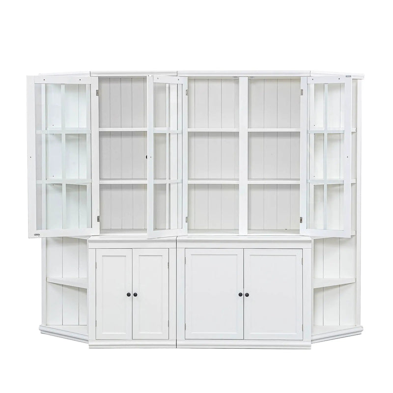 Retro Style Wall Suit With Glass Doors, 75.25" Tall Display Cabinets & Triangle Sided Bookshelves - White by HouseOfZazla