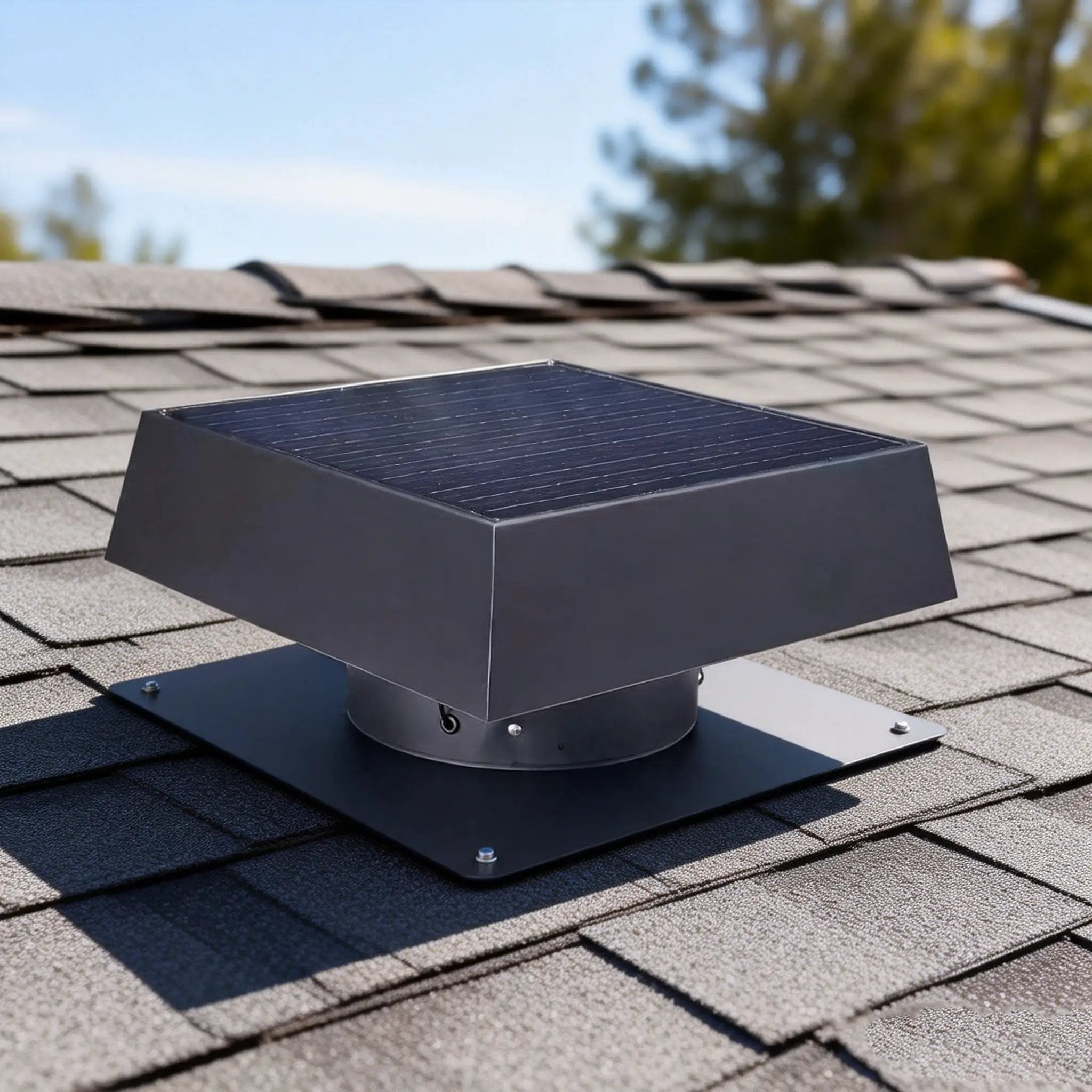 12" Flush Mount Trapezoid Solar Attic Vent with Dual Power Roof Exhaust Fan by HouseOfZazla