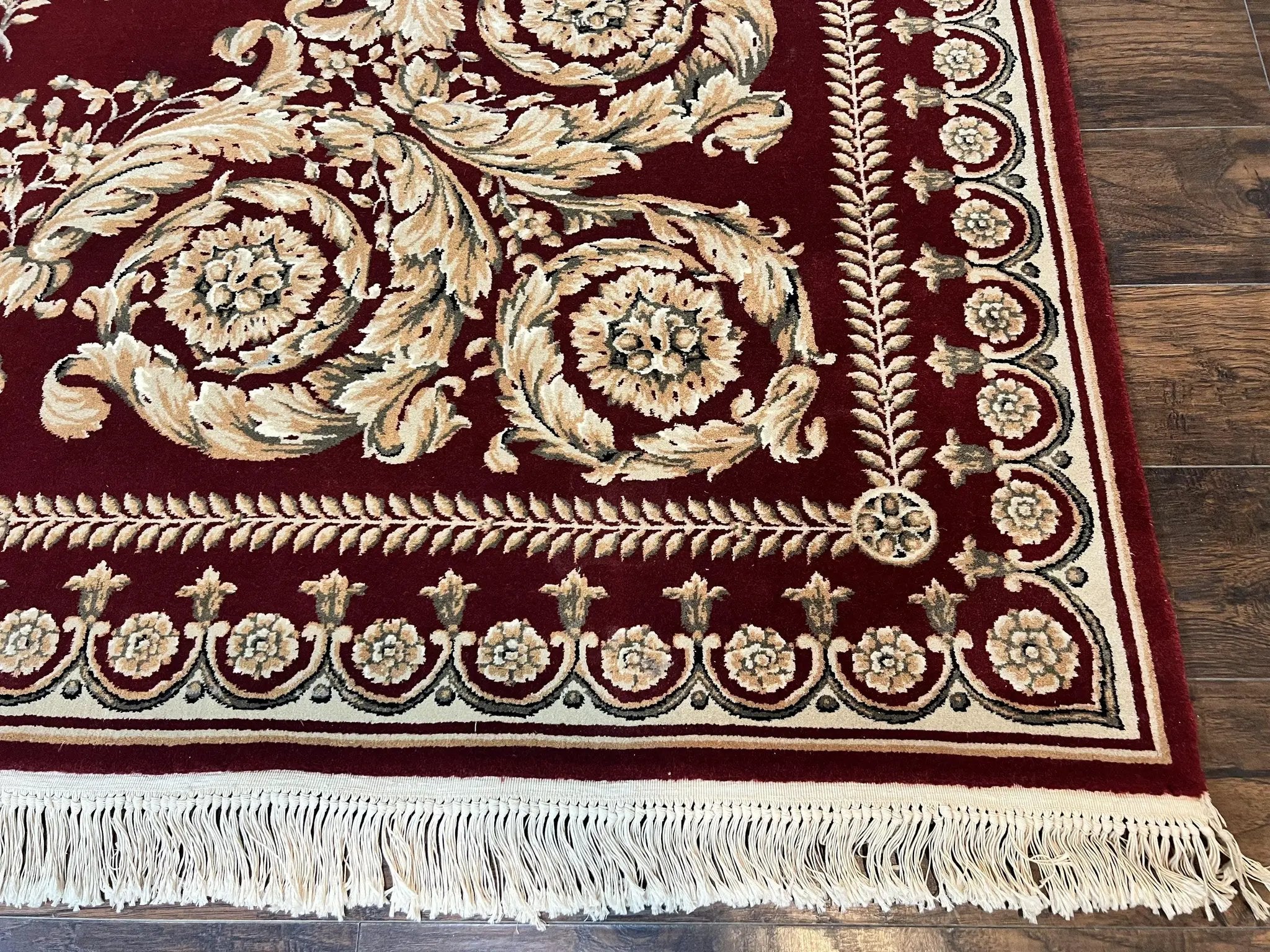 Aubusson Rug 9x12, Wool Handmade Carpet, Elegant French European Design, Dark Maroon Red, 9 x 12 Room Sized Rug, Finely Hand Knotted by Jewel Rugs