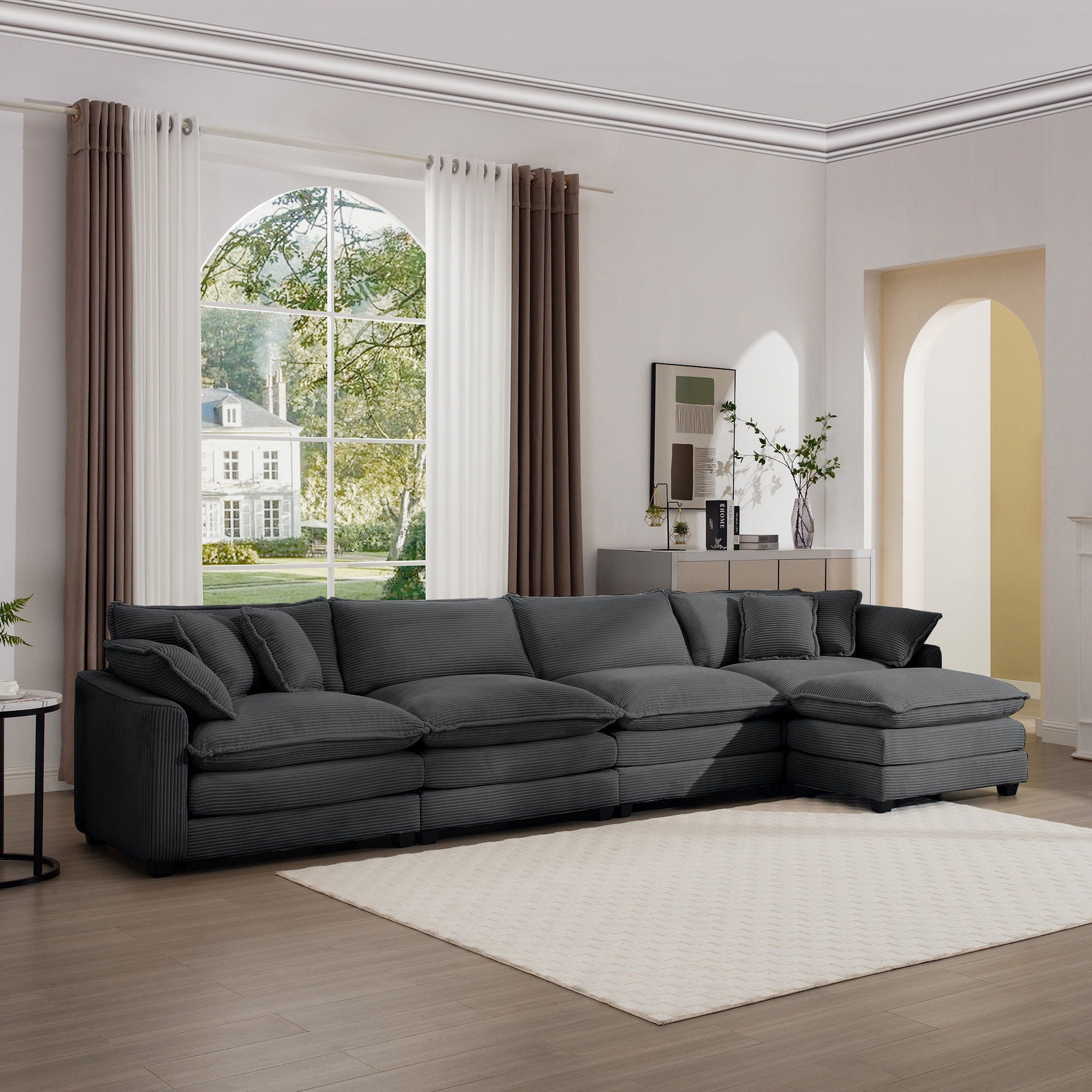 Modern Oversized Modular Cushion Sofa With Ottoman, Low Back, Deep Seating Sofa Set by Unique Piece Furniture