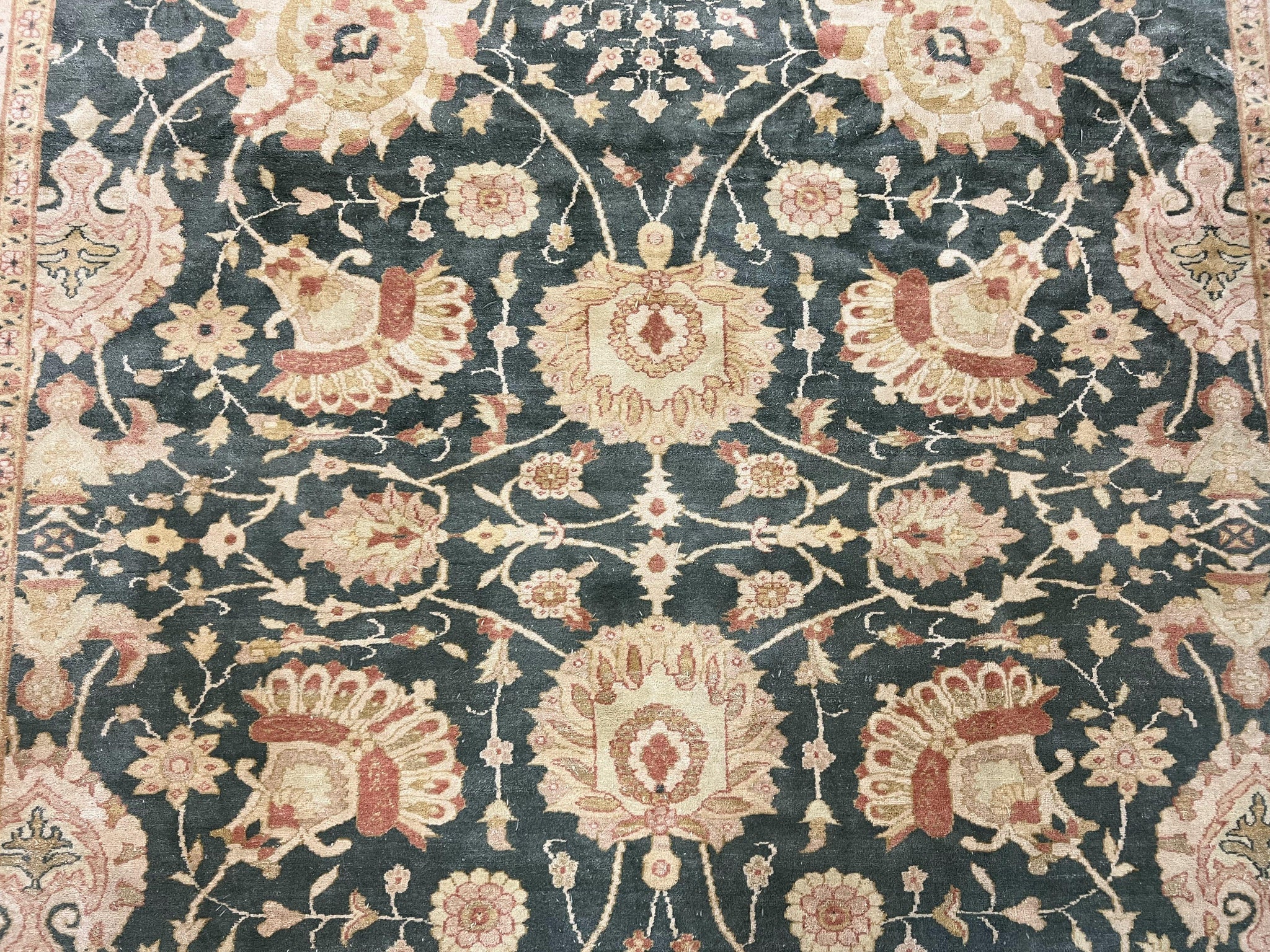 Egyptian Mahal Rug 10x14, Large Vintage Floral Hand Knotted Wool Carpet 10 x 14, Dark Green and Beige Traditional Handmade Persian Area Rug by Jewel Rugs