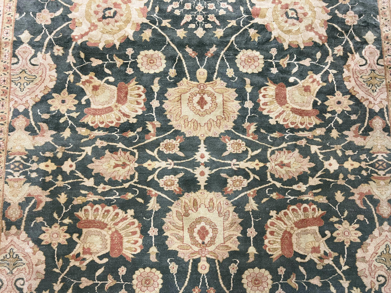 Egyptian Mahal Rug 10x14, Large Vintage Floral Hand Knotted Wool Carpet 10 x 14, Dark Green and Beige Traditional Handmade Persian Area Rug by Jewel Rugs