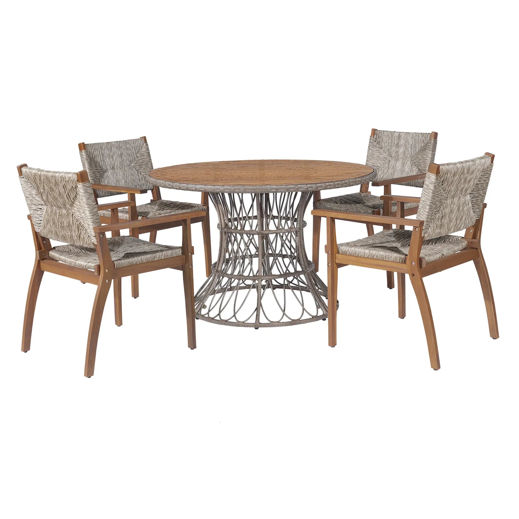 Durable Outdoor Dining Chair Set with Acacia Wood Frame and Wicker Seat by HouseOfZazla