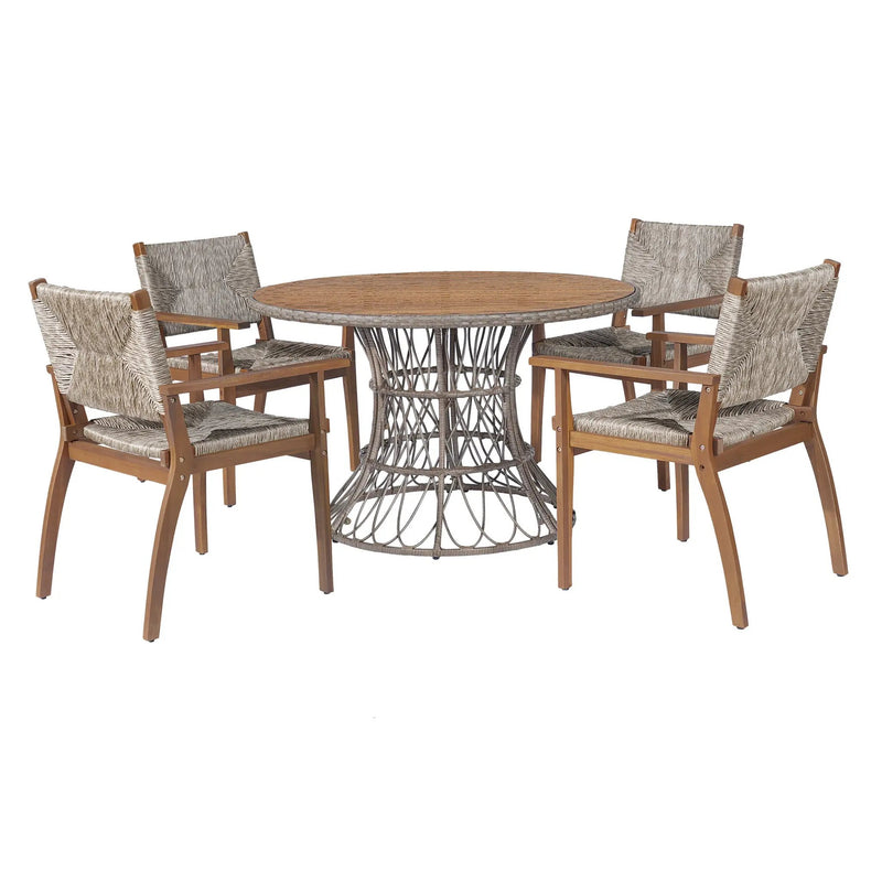 Durable Outdoor Dining Chair Set with Acacia Wood Frame and Wicker Seat by HouseOfZazla