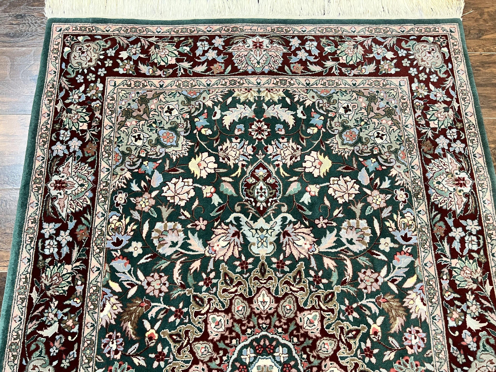 Pak Persian Rug 4x6, Wool Hand Knotted Vintage Carpet, Dark Green, Floral Medallion, Fine Oriental Rug by Jewel Rugs
