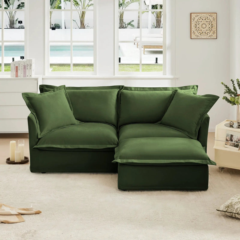 Slipcovered Sectional 2 Seater Sofa Couch with Convertible Ottoman by HouseOfZazla