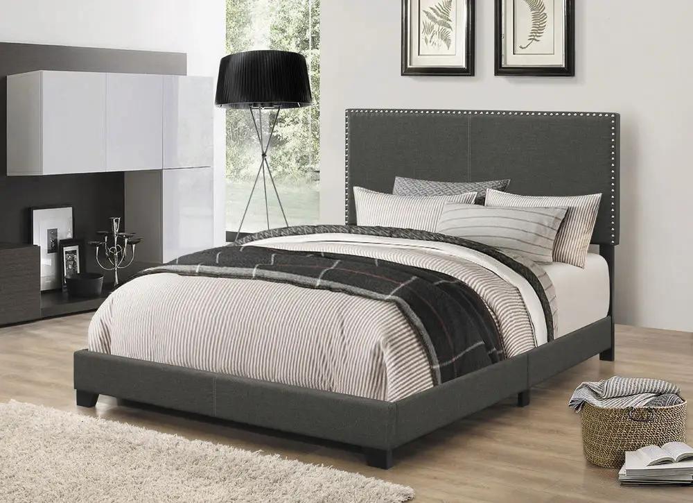 Boyd Upholstered Eastern King Panel Bed Charcoal by Unique Piece Furniture