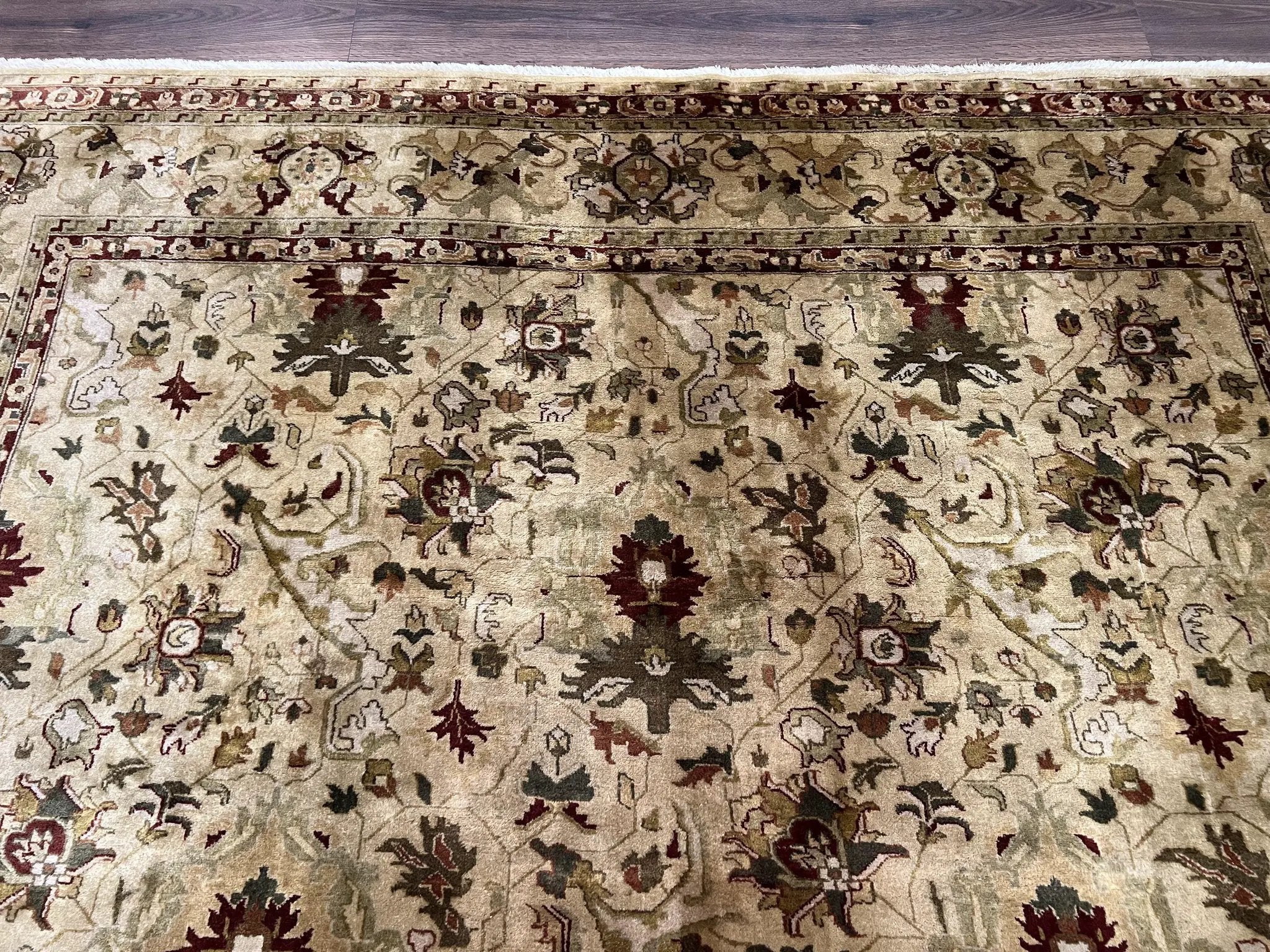 Indian Mahal Rug 8x10, Allover Floral Mahal Oriental Carpet 8 x 10, Handmade Hand Knotted Wool Rug, Indo Persian Area Rug, Tea-Washed Tan by Jewel Rugs