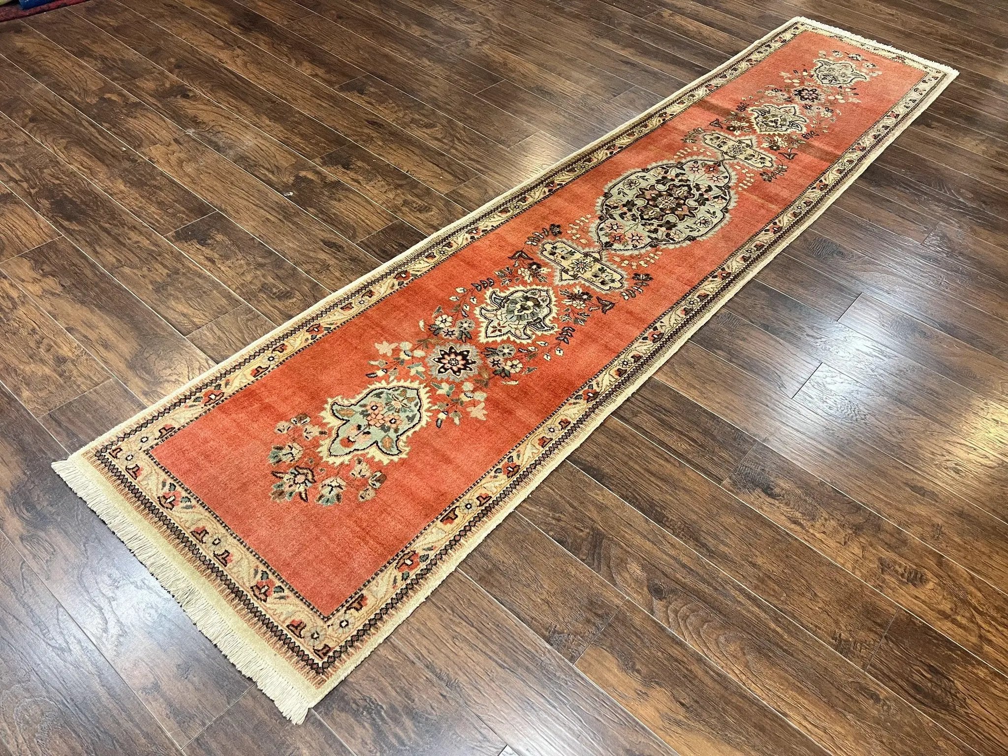 Persian Tabriz Runner Rug 3 x 12, Open Field, Terracotta by Jewel Rugs