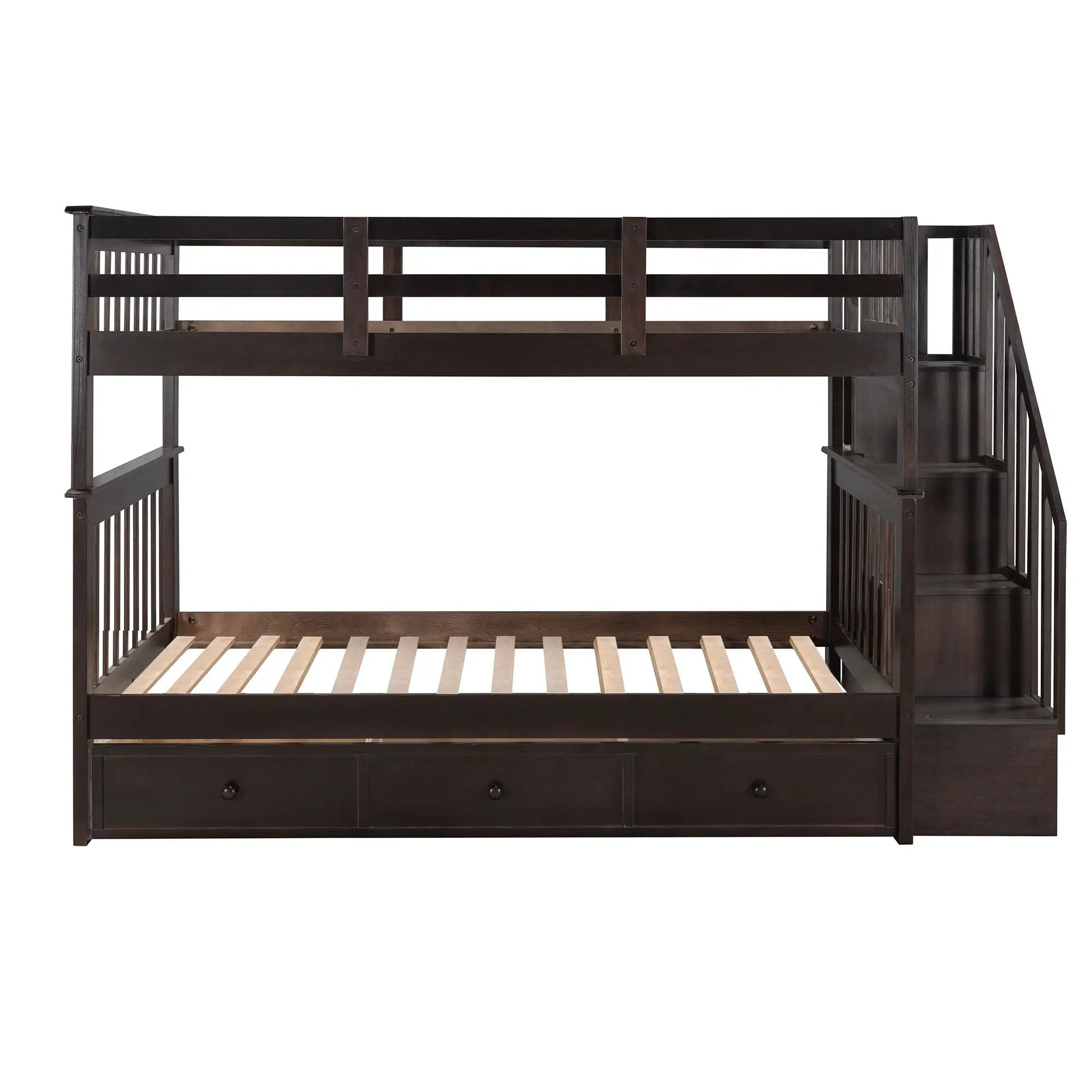 Stairway Bunk Bed With Storage And Guard Rail For Bedroom by HouseOfZazla