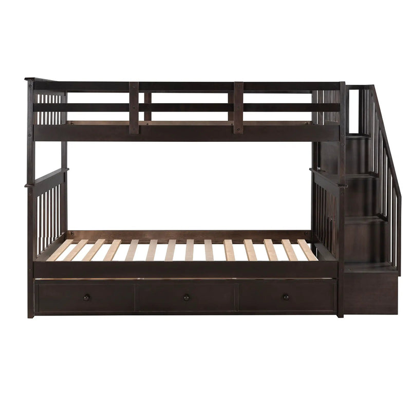Stairway Bunk Bed With Storage And Guard Rail For Bedroom by HouseOfZazla